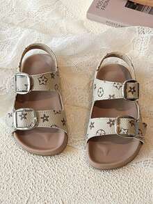 1 đôi dép xăng đan đế mềm chống trượt, hở mũi, đế bằng cho bé gái/bé trai, kiểu dáng đơn giản, thời trang mùa hè. - Màu be - Xem 6