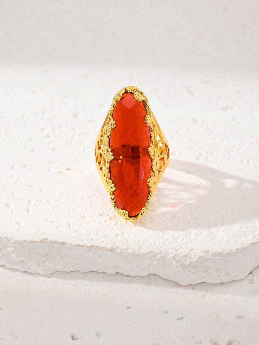 Elegant & Beautiful Luxury Women's Red Gemstone Ring - Adjustable Open ...