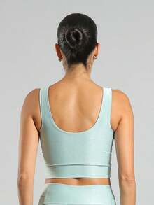 FITNATION Leggings Set With Waistband Pocket + Longline Cropped Top In Micro-Ribbed Fabric With SHINE And HIGH Elasticity And Support. - Verde agua - Ver 6