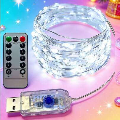 Bộ 1 đèn LED dây đồng điều khiển từ xa 8 chế độ, chạy bằng nguồn USB, chống thấm nước, đèn trang trí phòng ngủ, đèn trang trí tiệc cưới mùa xuân, trang trí cây trứng Phục Sinh, trang trí phòng ký túc xá.