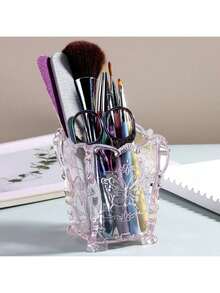 1 pieza Soporte transparente de acrílico para brochas de maquillaje, con decoración de patrón de mariposa, caja de almacenamiento de escritorio para cosméticos y herramientas de uñas - multicolor - Ver 6