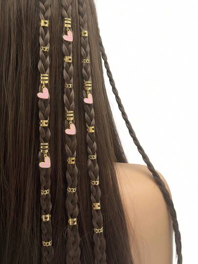 45pcs Romantic Pink Heart-Shaped Hair Scrunchies - Adjustable Alloy Hair Clips, Princess Style Hair Decoration For Women