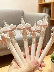 6 chiếc bút bi màu hồng dễ thương có nơ | Văn phòng phẩm nữ tính Kawaii, bút bi ngòi bấm trơn 0.5mm, đồ dùng học tập và quà tặng cho thanh thiếu niên, chất liệu nhựa. - Bươm bướm - Xem 7