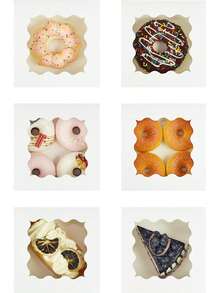 Hộp đựng bánh Makaron màu trắng nâu hồng, có cửa sổ, kích thước 6x6x3 inch, dày, thích hợp cho tiệm bánh. - Trắng - Xem 2