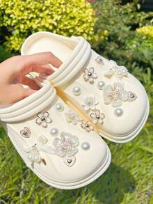 20pcs White Bow Pearl Flower Decor, Suitable For Slippers, Sandals, DIY Accessories - White Flowers - View 4