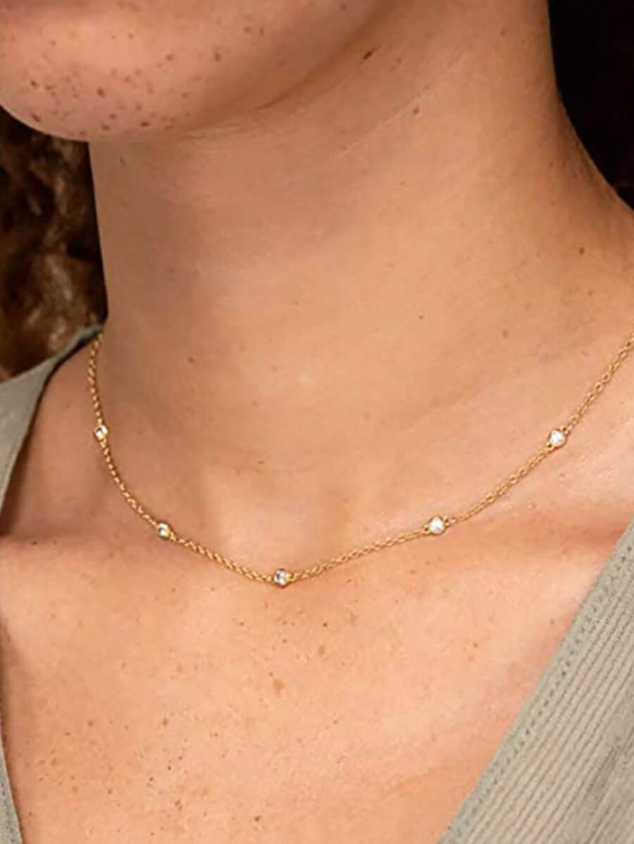 1件时尚优雅简约水钻项链，百搭锆石锁骨链，设计 - 泡泡圓鑽項鍊 - 查看 1