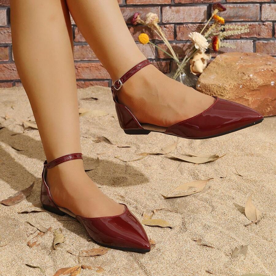 Giày bệt mũi nhọn khoét lỗ dành cho nữ - Màu Đỏ Sâu - Xem 1