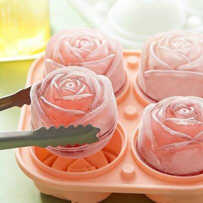 1pc Rose Pattern Silicone Ice Cube Tray, Reusable Silicone Ice Cube Mold In Pink, Green, Rose Design, Elegant Kitchen Accessory For Beverages, Decorative Ice Cubes, Juices, Suitable For Valentine's Day, Mother's Day