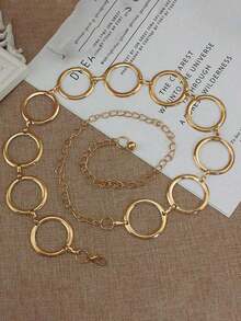 1 Pc Women's Versatile Circle Decorated Waist Chain, Elegant Fashion Waist Belt For Dress Fall, Autumn, Halloween OVTZ - E - 查看 2