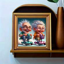 1pc DIY Human Series Artwork, Depicting A Cute Elderly Couple Riding A Bicycle, Includes Full Set Of Diamond Painting Tools, Suitable For Adult Beginners, Diamond Art Home Wall Decor, Gift - round diamond - View 4