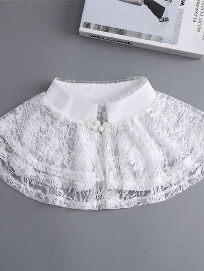 1pc Women's White Lace Double-Layer Detachable Collar, Vintage Elegant Versatile Accessory