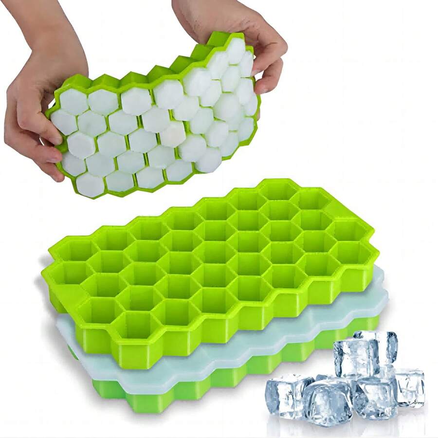 1个可重复使用的蜂窝状3D硅胶冰格模具，适用于威士忌、鸡尾酒、果汁，非常适合万圣节、圣诞节和各种庆祝活动 - 四格冰格 - 查看 1