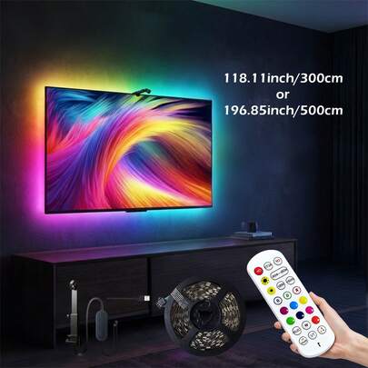 TV LED Backlight Strip. Comes With AR Color Picker, Synchronizes With Single Screen Color. Suitable For Most TVs And Displays On The Market. Controlled By Infrared Remote. Music Synchronization. RGB Ambient Lights, Used For Decorating Rooms, Living Rooms, And Gaming/Media Rooms.