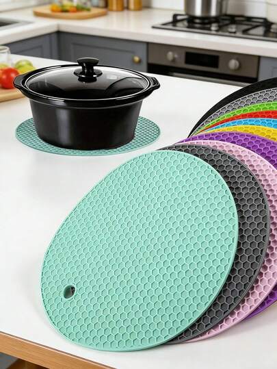 6/3/1pc Silicone Honeycomb Non-Slip Placemats, Suitable For Cookware And Barbecue Placemats - Multi-Functional Kitchen And Dining Room Accessories, Suitable For All Seasons, RV Essentials, For Everyday Dinners And Holiday Parties - Kitchenware Tableware Accessories, Colorful Placemats Tableware Accessories