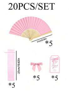 优雅折扇套装，包含感谢卡和礼品袋，新娘竹制手扇，适合作为伴娘礼物和婚礼装饰，是派对和活动的完美配饰，夏季适用。 - 西瓜粉 - 查看 10
