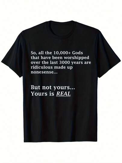 Atheism Funny Atheistu002F Anti Religionu002F Realistic Polytheism Shirt,% Cotton Printed Round Neck Short Sleeve Shirt, Men Dad Husband Grandpa, S, Black Same Style Men And Women 2025 Summer Short-Sleeved Printed-Shirt