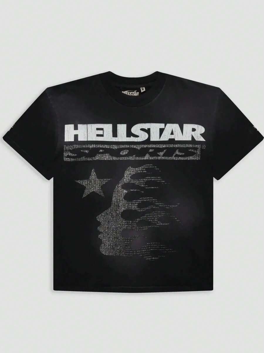 Hellstars Sports Silhouette Vintage Graphic T-Shirt,220g 100% Cotton,Round Neck Short Sleeve,Black Streetwear Essential For Summer Going Out,Unisex Style - Black - View 1