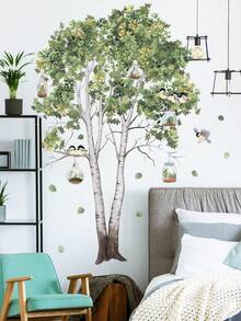 2张树木植物背景贴纸 - 清新简约的悬挂式花篮墙贴，适用于客厅和卧室 - 樺樹 - 查看 2