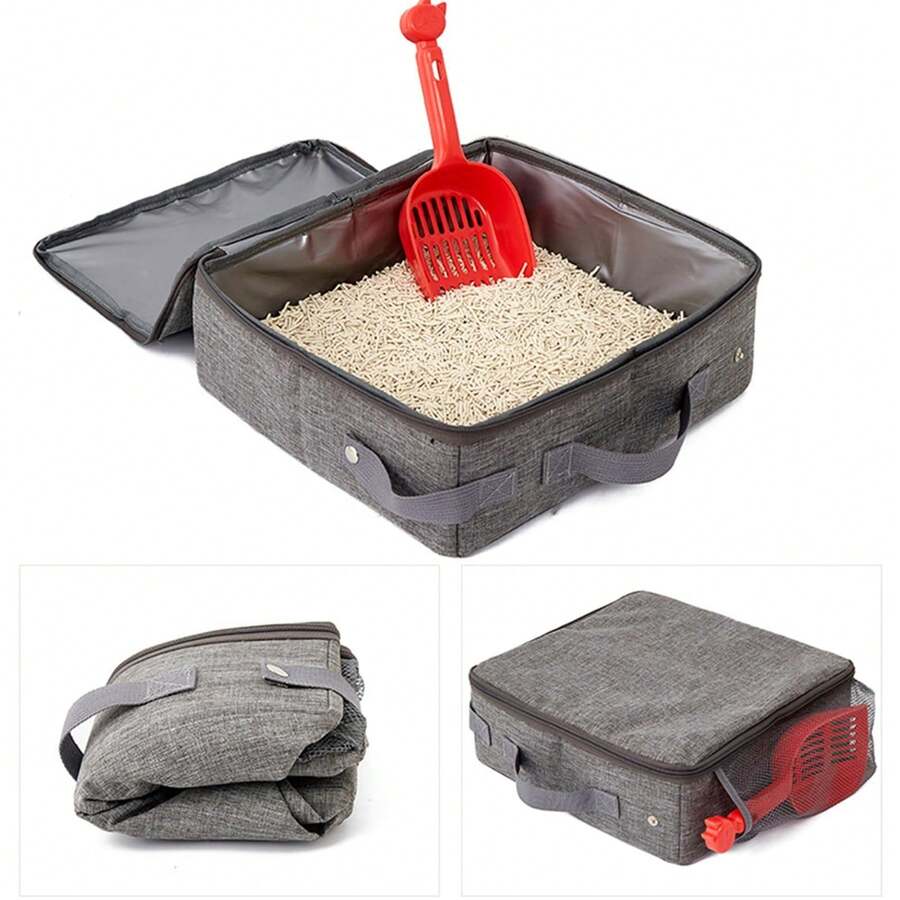 Bac à litière pliable et étanche pour chat pour les voyages, bac à litière portable pour chat pour l'extérieur de la voiture, bac à litière spécial pour chat pour sacs pour animaux de compagnie, conception de grande capacité, facile à nettoyer, fournitures essentielles pour animaux de compagnie pour les voyages - L - Voir 1
