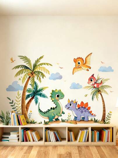 恐龙主题儿童房墙贴 自粘卡通门贴 儿童房卧室教室装饰背景墙艺术