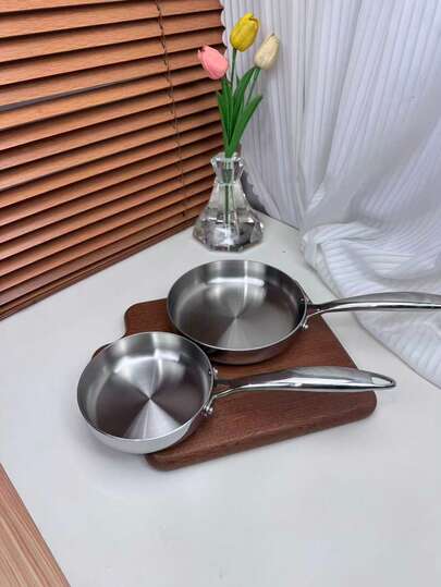 مقلاة قاع مسطح من الفولاذ المقاوم للصدأ 304، مقلاة صغيرة لقلي البيض والستيك وطهي الصلصات وتسخين الزيت، متوافقة مع الموقد الحثي والموقد الغازي، 14 سم - 18 سم