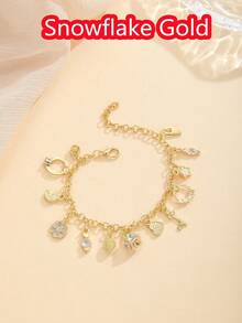 1件装手链 女士日常周年纪念宣言 多吊坠 十字架 爱心 星星 银色 - 銀色 - 查看 10