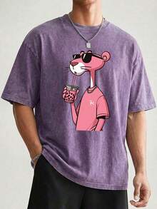 The Latest American-Style 100% Cotton T-Shirt Suitable For Both Men And Women. Featuring A Fun Retro Pink Leopard Print Cartoon Letter Pattern. This Is A Street-Style Korean Version Of Comfortable And Retro Fashion For Daily Commuting And Versatile Clothing That Fits The Y2k . It Is A Regular, Niche Punk-Style Black Round-Neck Short-Sleeved Washed T-Shirt With A Relaxed Fit. This Is A Washed Retro Series Of Comfortable Cotton T-Shirts, Easily Creating Retro Casual Clothing. It Is Suitable For Daily Commuting, Casual Outings, Music Festivals, And Daily Wear. Classic Retro Style. Men's Printed T-Shirt, Women's Printed T-Shirt, Couple's Outfit. - 紫羅蘭色 - 查看 6