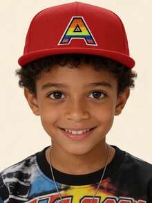 1顶时尚儿童嘻哈帽 学生彩虹A-Z字母可调节后扣帽 户外休闲遮阳帽 骨白色 8-16岁 - 紅色 - 查看 3