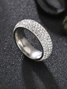 1入組魅力四射不銹鋼水鑽裝飾圓環適合女士日常裝飾 - 銀色 - 查看 7