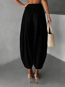 Quần harem xếp ly, áo croptop không tay, chất liệu chiffon, màu đen tuyền, kiểu dáng rộng rãi thoải mái, phù hợp cho mùa xuân, hè và thu. - màu đen - Xem 3