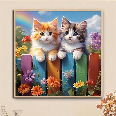 1pc DIY Garden Kitten 5D Diamond Painting Kit, [30*30cm/11.8*11.8in] [40*40cm/15.7*15.7in], Suitable For Adult Beginners DIY Mosaic Diamond Art, Full Drill Handmade Hobby, Wall Decor For Living Room, Bedroom, Office, Surprise Gift For Family And Friends, Frameless