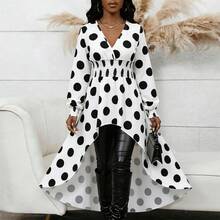 Polka Dot Print Front Short Back Long Casual Top - White - View 2
