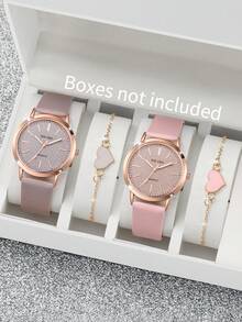 4件套女士礼品手表 - 时尚休闲闪亮表盘石英腕表+心形手链（不含表盒） - 彩色 - 查看 1