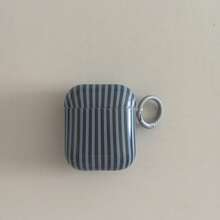 复古蓝条纹挂环耳机保护套，兼容 Pro 2、可爱简约 Apple 4 新款半代女士耳机保护套 - 霧霾藍 - 查看 6