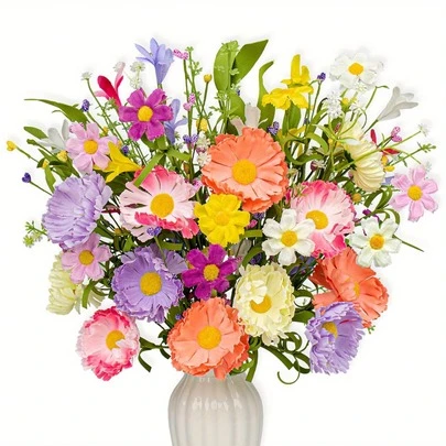 4 Packs Spring Decorative Flowers, 4 Colors Artificial Spring Flowers, 17 Inch Spring Flower Stems Including Daisies And Forsythia, Suitable For Spring/Summer Weddings And Holidays