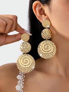 1对夸张性感时尚百搭女士耳环 - 金黃色 - 查看 1