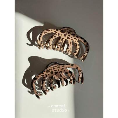 1个豹纹章鱼发爪，14厘米大号抓力，防滑女士/女孩发饰，优雅发夹/爪/发卡，适合学生、日常佩戴、四季皆宜、度假装扮，情人节礼物