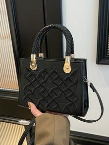 حقيبة يد نسائية ذات لون أحادي مطرزة بنمط حجري منسو...