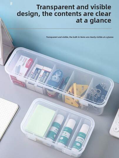 Transparent Flip-Cover Cable Storage Box - Transparent Storage Container With Dividers For Charging Cables, Earphones And Small Electronics - Dust-Proof Desktop Container For Office And Home