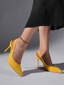 10cm High Heel Pointed Toe Hollow Out Formal Dress Sandals, Elegant Yellow High Heels Suitable For Weddings And Parties - Yellow - View 4