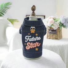 1pc Pet Clothes, Dog/Cat Apparel, Washable, Cute Happy Dog Jacket - Blue - View 12