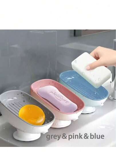 1pc Soap Dish With Strong Suction Cup, Removable Double-Layer Drainage Design Soap Holder, Suitable For Bathroom, Shower, Kitchen Sink, Bathtub, Toilet Plastic Soap Tray