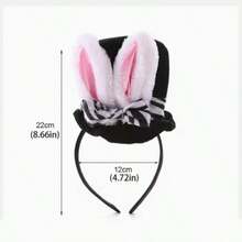 1pc Easter Bunny Ear Hat | Adult Plush White Rabbit Headband With Black Headband, Made Of Polyester, Hand Wash Only - Multicolor - View 4