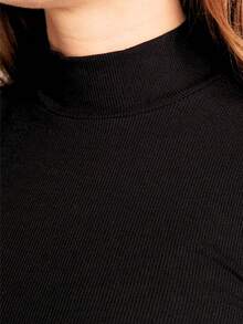 Women's Plus Size Turtleneck Long Sleeve Ribbed Winter Blouse - Black - View 4