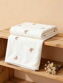 1条新生儿毯，刺绣柔软毛绒毯，可爱小熊图案，适合婴幼儿，四季皆宜，便携 - 米色小熊 - 查看 9