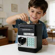 Mini Sparschwein mit ATM-Passwort, Geschenk für Kinder zum Geburtstag & Weihnachten, für Jungen & Mädchen - Schwarz - Übersicht 1