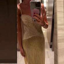 Mingyuan's Light Luxury Temperament Elegant Banquet Party Women's Sexy Tassel Backless Suspender Sequin Studded Tassel Dress Long - 杏色 - 查看 1