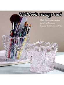 1 pieza Soporte transparente de acrílico para brochas de maquillaje, con decoración de patrón de mariposa, caja de almacenamiento de escritorio para cosméticos y herramientas de uñas - multicolor - Ver 7