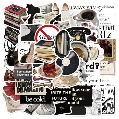 50张博物馆黑白艺术家贴纸，卡通可爱图案，美观大方，适用于涂色书、杯子配件、水瓶、笔记本电脑、手机、滑板、吉他、行李箱、剪贴簿用品、文具、自行车、摩托车、汽车、钢笔、手提包、办公用品、书签，男士礼物