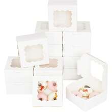 Hộp đựng bánh Makaron màu trắng nâu hồng, có cửa sổ, kích thước 6x6x3 inch, dày, thích hợp cho tiệm bánh. - Trắng - Xem 1